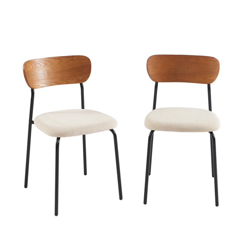 Lot De 2 Chaises Frida - Velours Côtelé Blanc Pieds Métal Noir