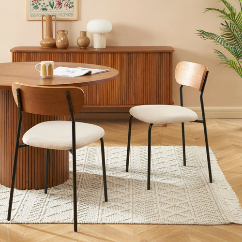 Lot De 2 Chaises Frida - Velours Côtelé Blanc Pieds Métal Noir