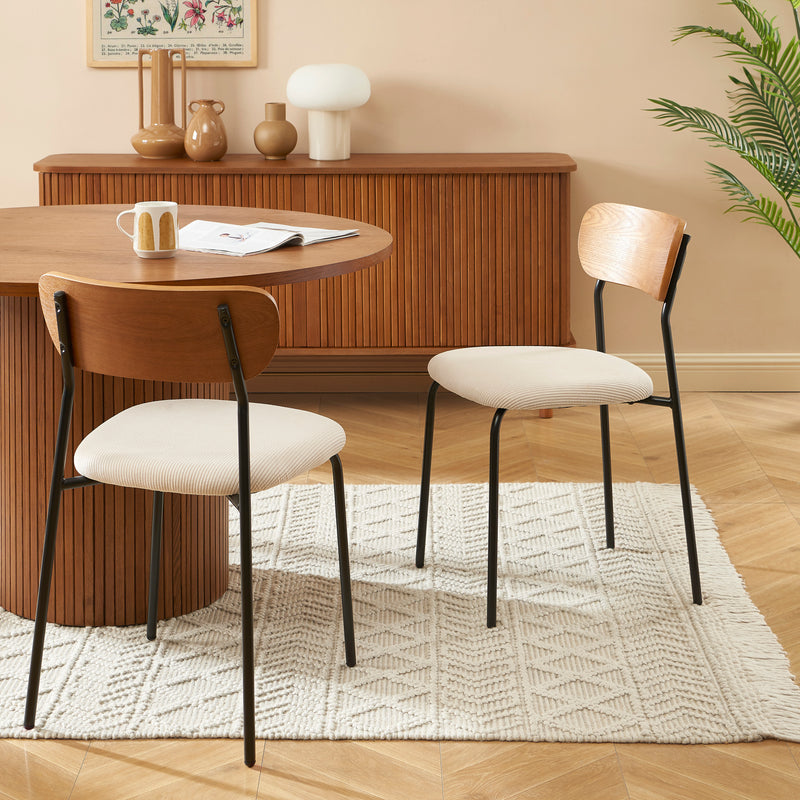 Lot De 2 Chaises Frida - Velours Côtelé Blanc Pieds Métal Noir