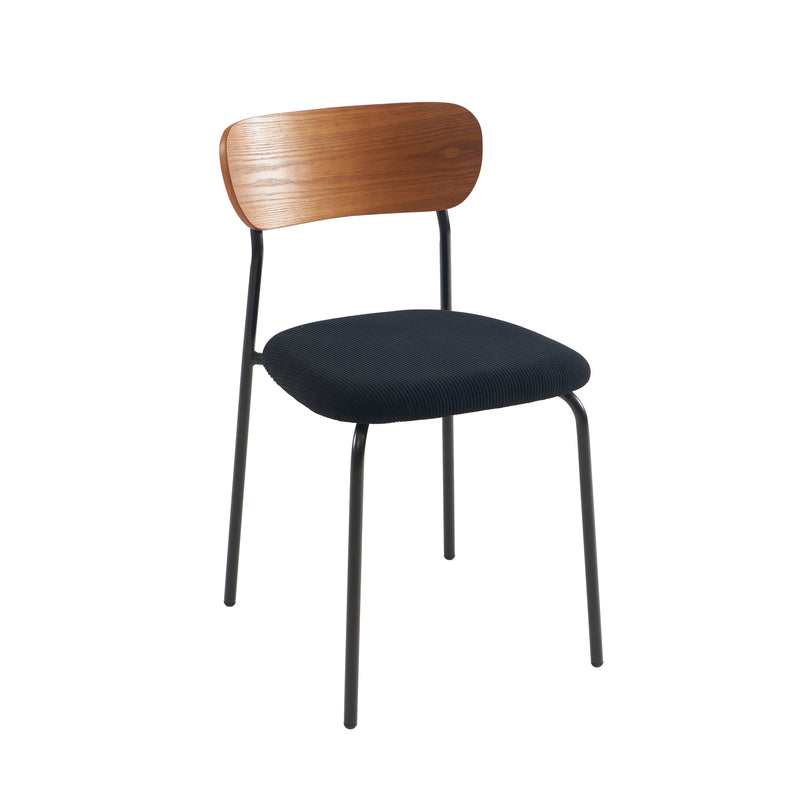 Lot De 2 Chaises Frida - Velours Côtelé Noir Pieds Métal Noir