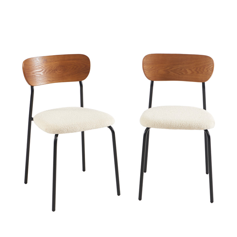 Lot De 2 Chaises Frida - Tissu Bouclette Écru Pieds Métal Noir