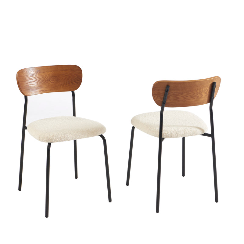 Lot De 2 Chaises Frida - Tissu Bouclette Écru Pieds Métal Noir