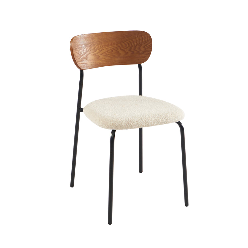 Lot De 2 Chaises Frida - Tissu Bouclette Écru Pieds Métal Noir