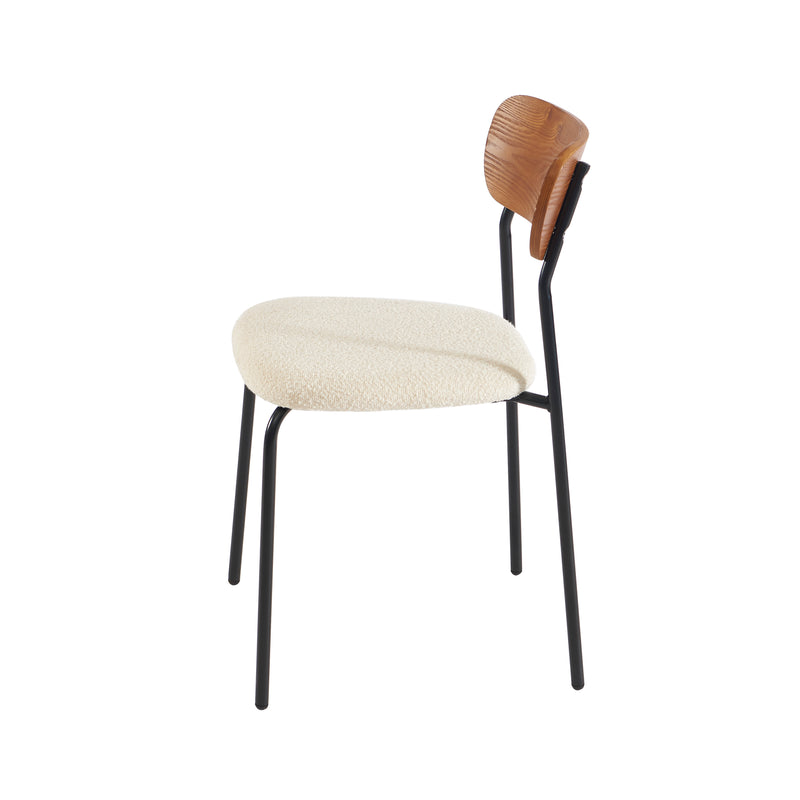 Lot De 2 Chaises Frida - Tissu Bouclette Écru Pieds Métal Noir