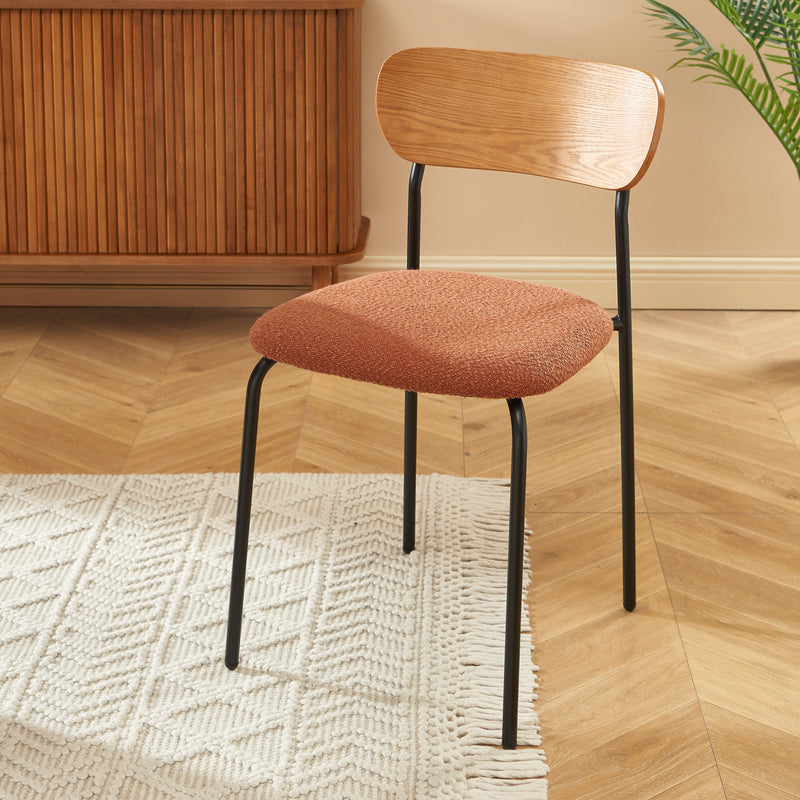 Lot De 2 Chaises Frida - Tissu Bouclette Terracotta Pieds Métal Noir