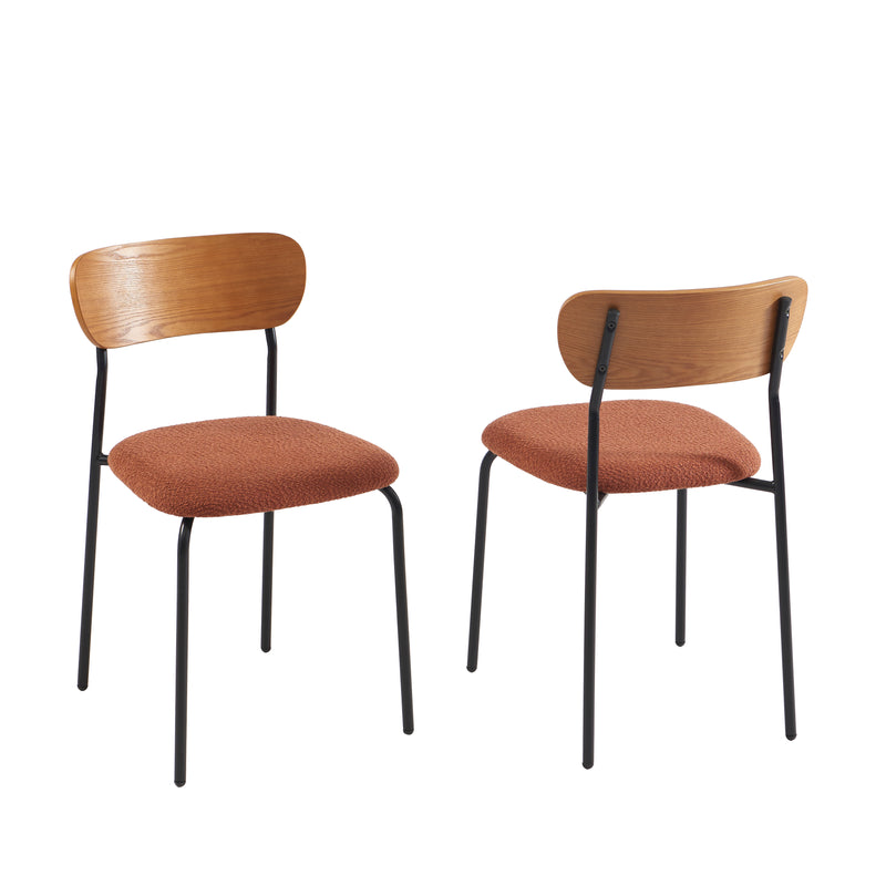 Lot De 2 Chaises Frida - Tissu Bouclette Terracotta Pieds Métal Noir