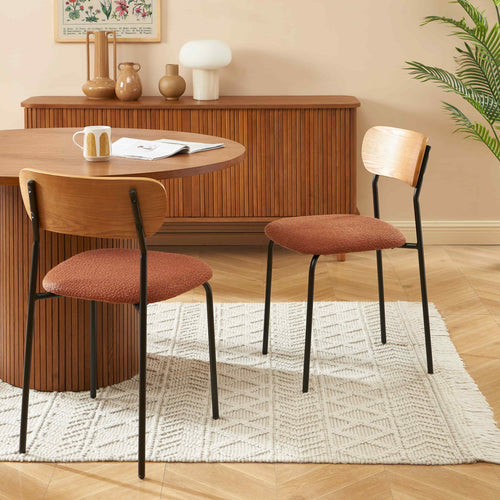 Lot De 2 Chaises Frida - Tissu Bouclette Terracotta Pieds Métal Noir