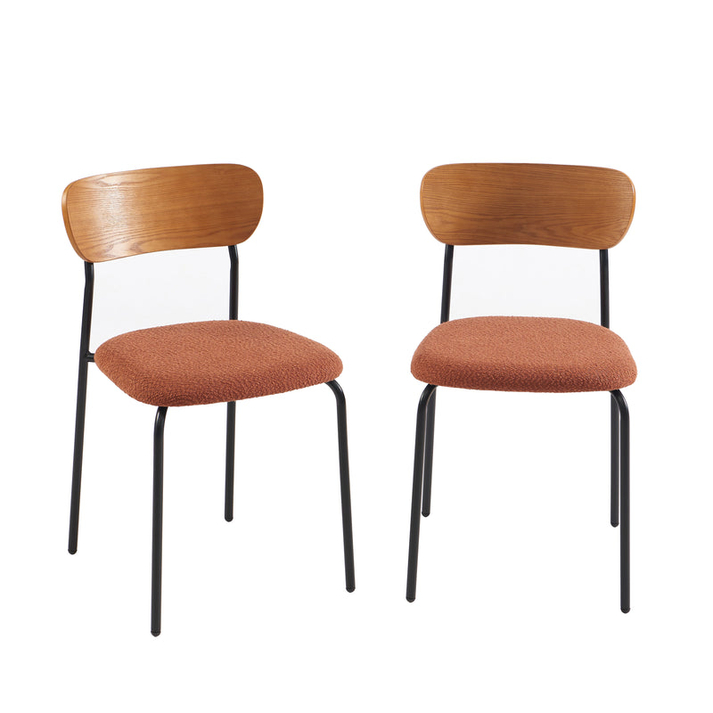 Lot De 2 Chaises Frida - Tissu Bouclette Terracotta Pieds Métal Noir