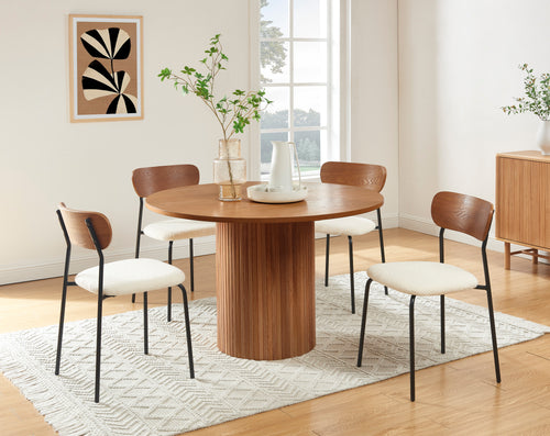 Lot De 4 Chaises Frida - Tissu Bouclette Écru Pieds Métal Noir