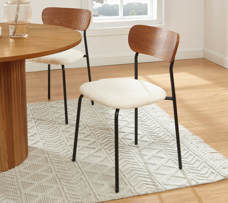 Lot De 4 Chaises Frida - Tissu Bouclette Écru Pieds Métal Noir