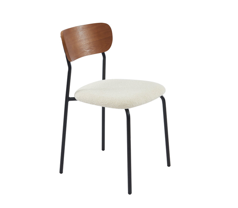 Lot De 4 Chaises Frida - Tissu Bouclette Écru Pieds Métal Noir