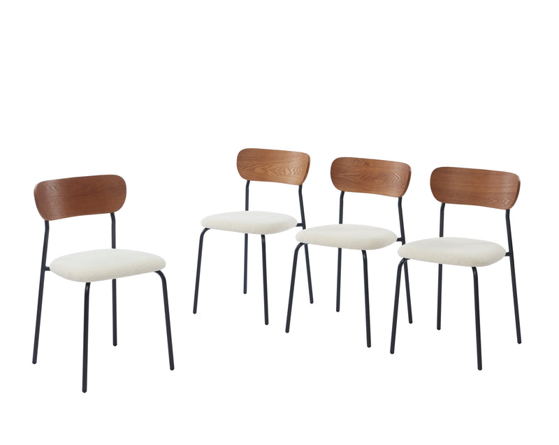 Lot De 4 Chaises Frida - Tissu Bouclette Écru Pieds Métal Noir