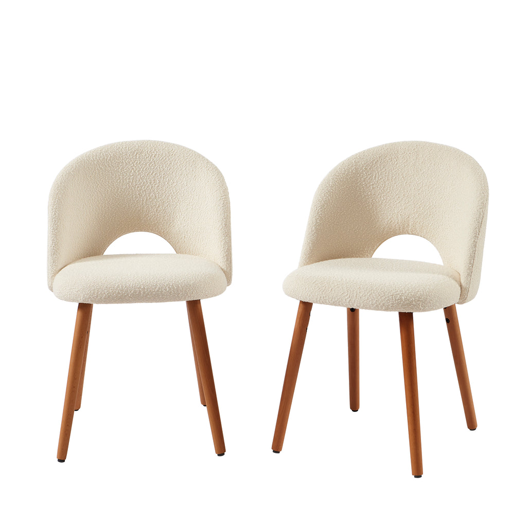 Set of 2 Simone Chairs - Off-White Boucle Fabric Walnut-Stained Wood Legs