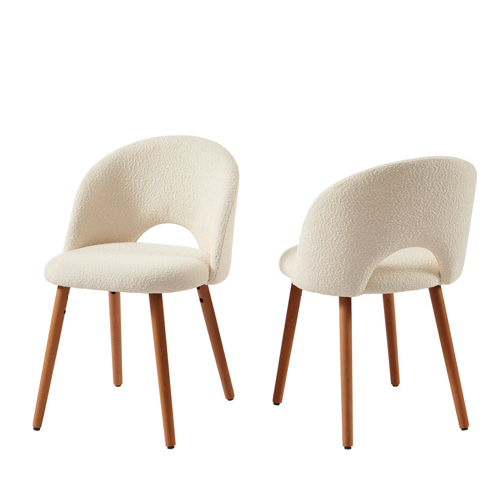 Set of 2 Simone Chairs - Off-White Boucle Fabric Walnut-Stained Wood Legs