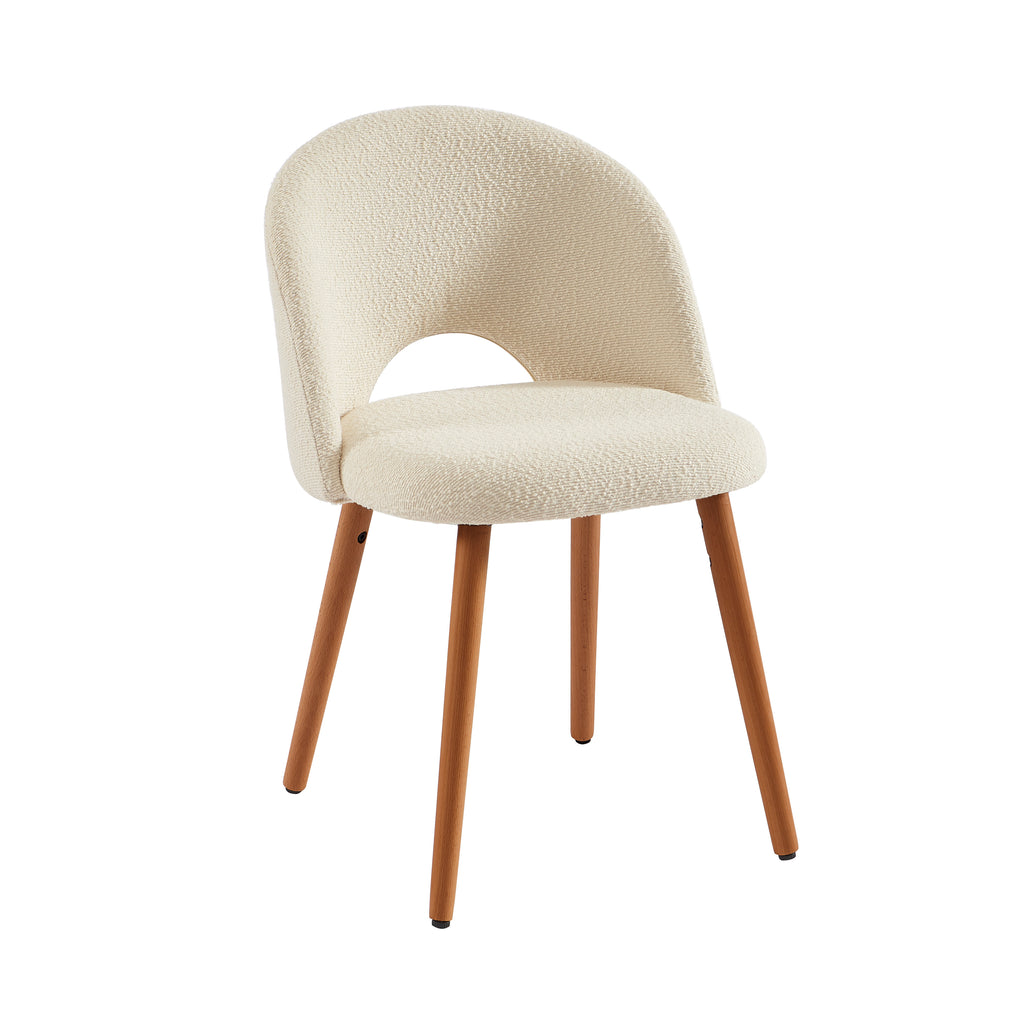 Set of 2 Simone Chairs - Off-White Boucle Fabric Walnut-Stained Wood Legs