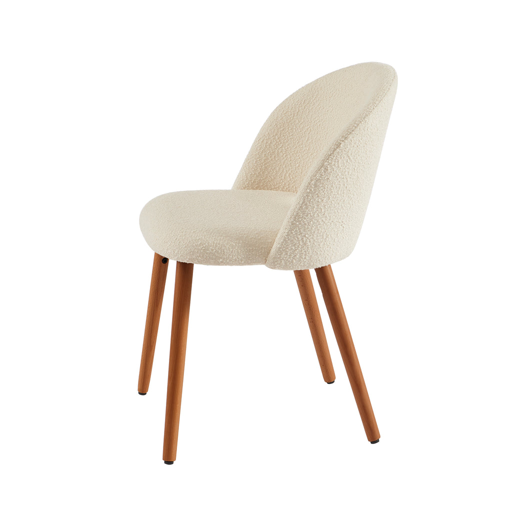 Set of 2 Simone Chairs - Off-White Boucle Fabric Walnut-Stained Wood Legs