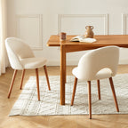 Set of 2 Simone Chairs - Off-White Boucle Fabric Walnut-Stained Wood Legs