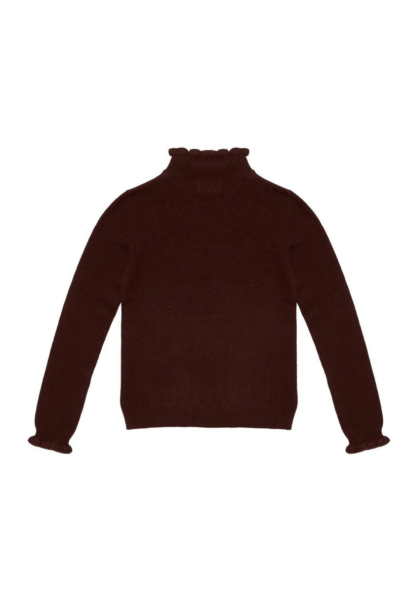 Pull Col Montant Et Poignets Vagues Simone - Chocolat - 100% Cachemire Oeko-Tex - Femme