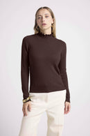 Pull Col Montant Et Poignets Vagues Simone - Chocolat - 100% Cachemire Oeko-Tex - Femme