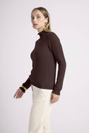 Pull Col Montant Et Poignets Vagues Simone - Chocolat - 100% Cachemire Oeko-Tex - Femme