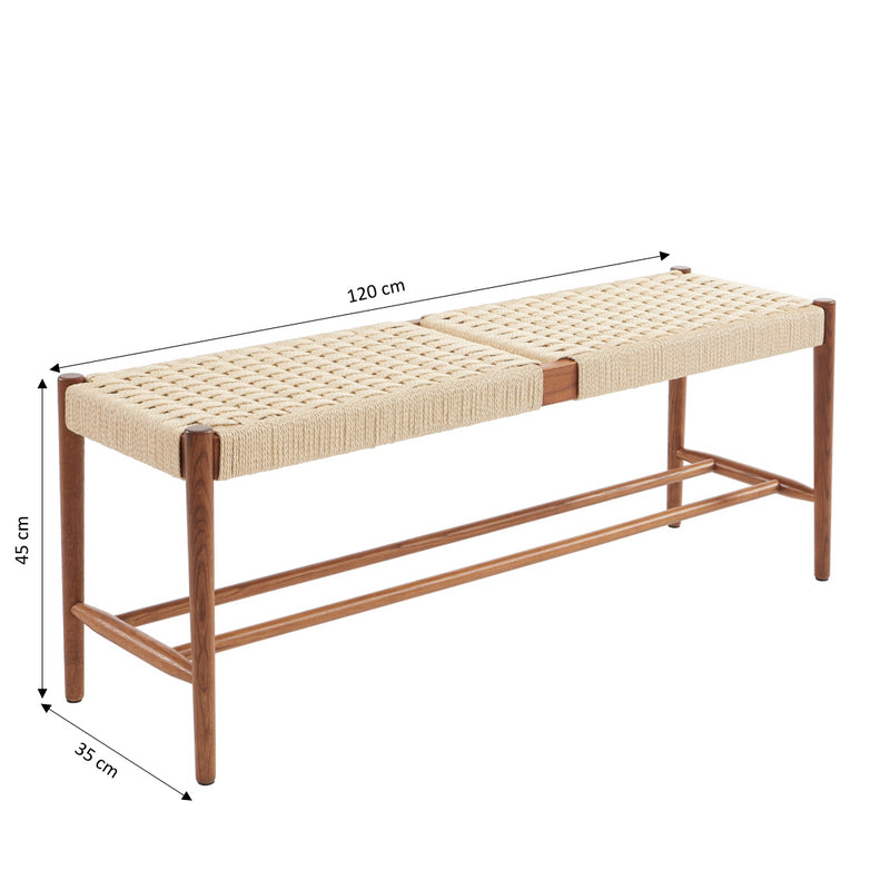 Banc Motto - Chêne Massif Couleur Noyer Et Corde