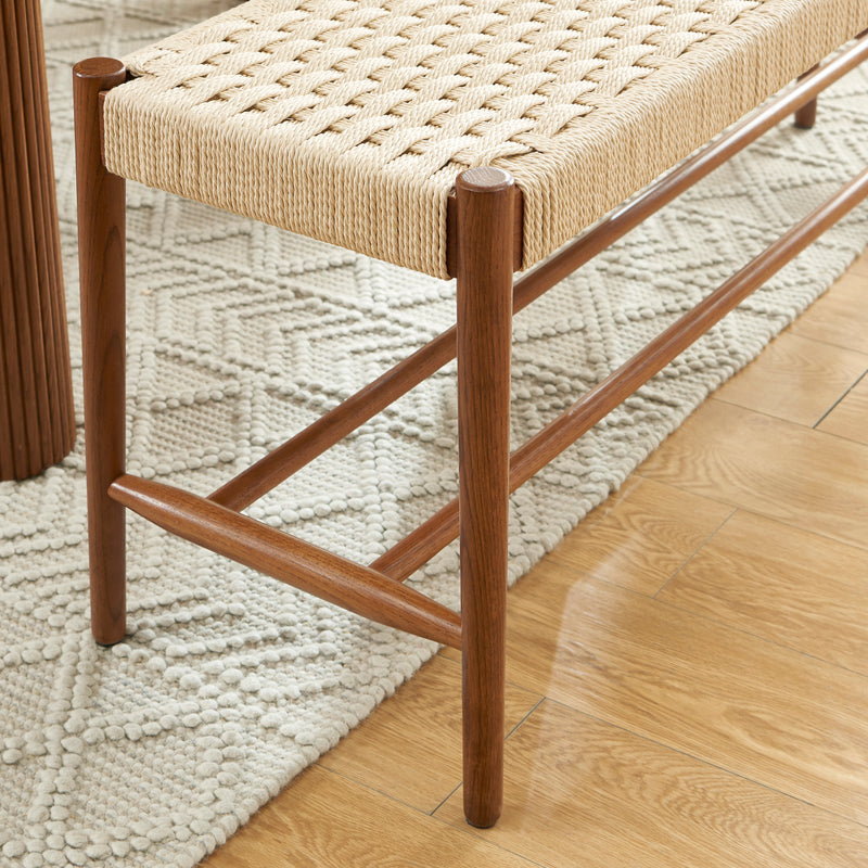 Banc Motto - Chêne Massif Couleur Noyer Et Corde