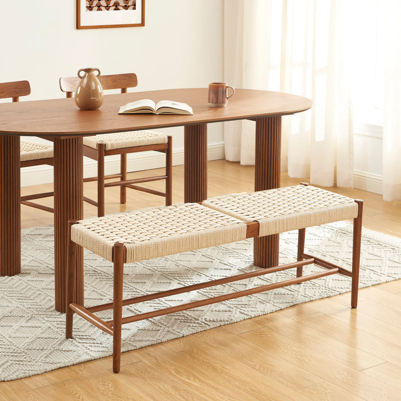 Banc Motto - Chêne Massif Couleur Noyer Et Corde