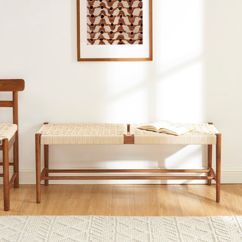 Banc Motto - Chêne Massif Couleur Noyer Et Corde