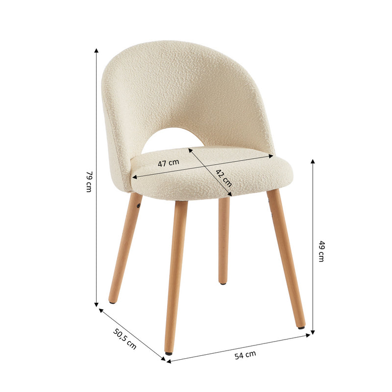 Lot De 2 Chaises Simone - Tissu Bouclette Écru Pieds Hêtre Massif