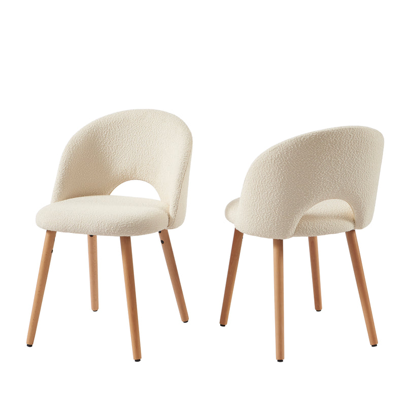 Lot De 2 Chaises Simone - Tissu Bouclette Écru Pieds Hêtre Massif