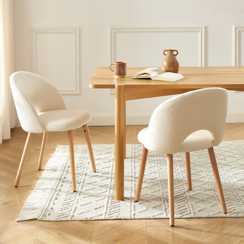 Lot De 2 Chaises Simone - Tissu Bouclette Écru Pieds Hêtre Massif