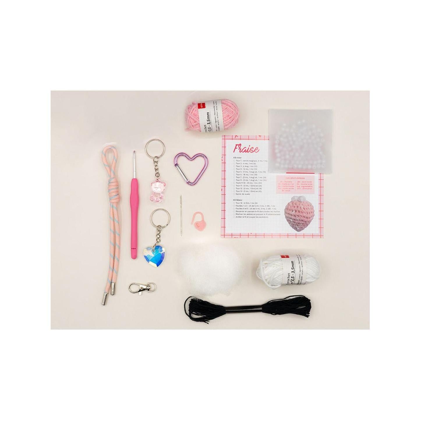 Kit de ganchillo para principiantes - Charms para bolsos - Glam Pink