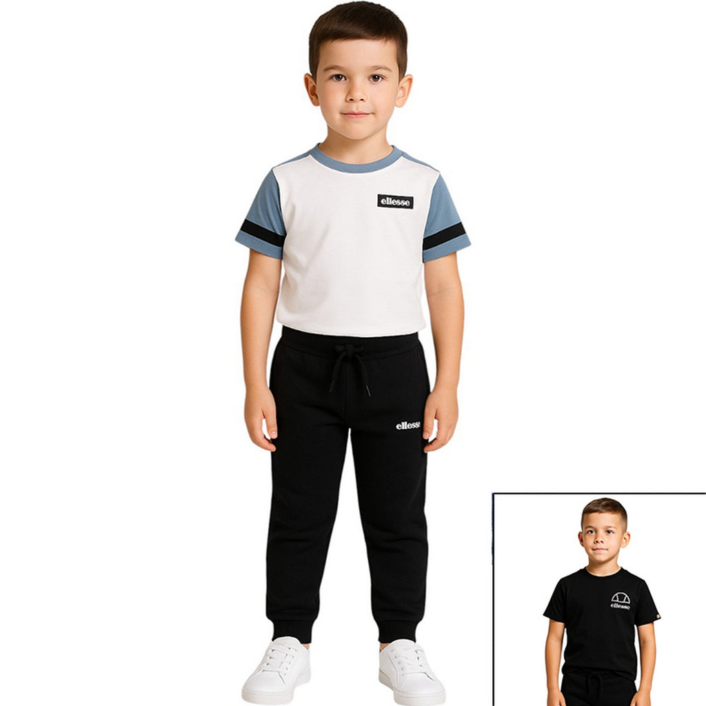 Pack de 2 Camisetas y Pantalones de Chándal Ellesse Niño Blanco/Negro