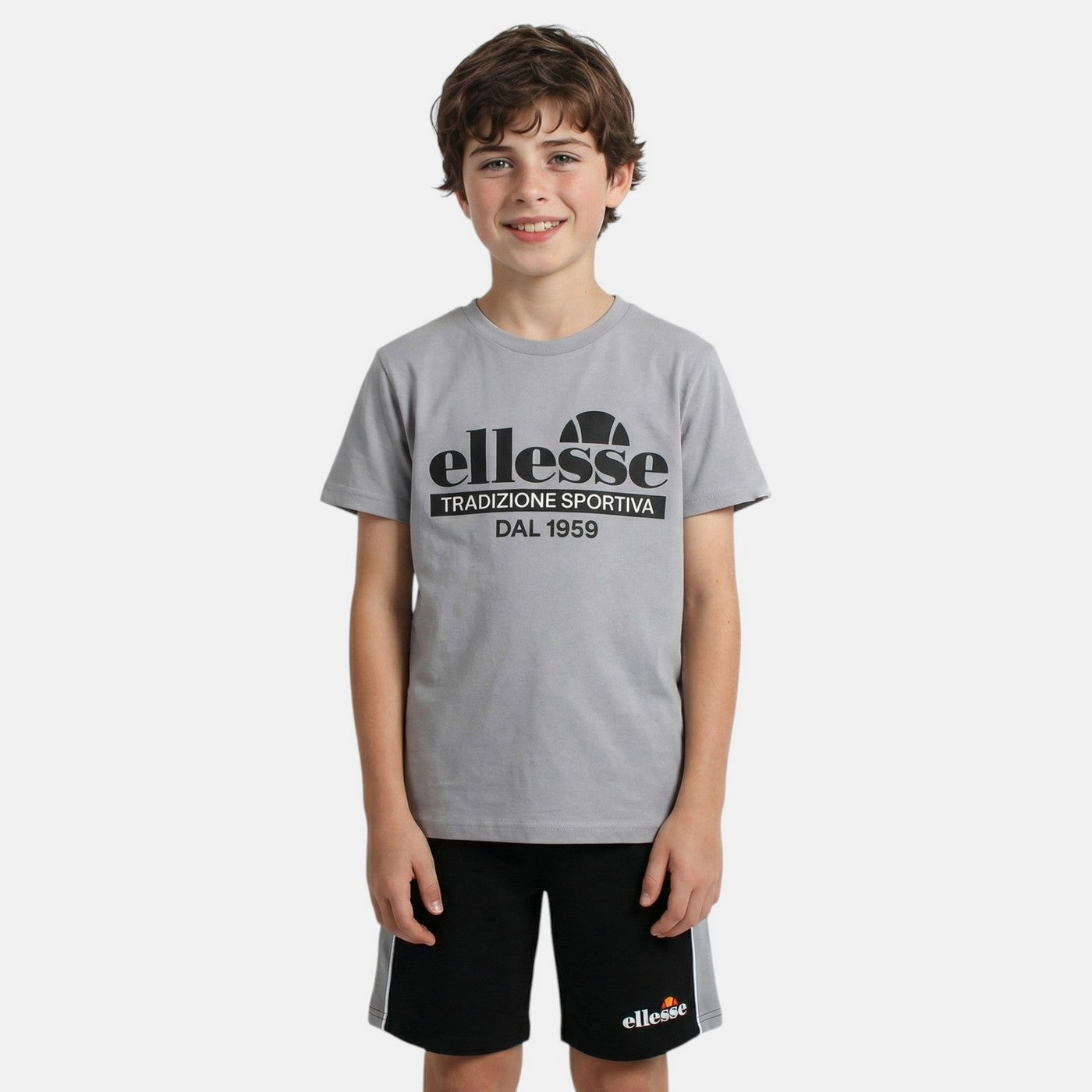 Pack de 2 Camisetas y Pantalones Cortos Ellesse Niño Gris/Blanco