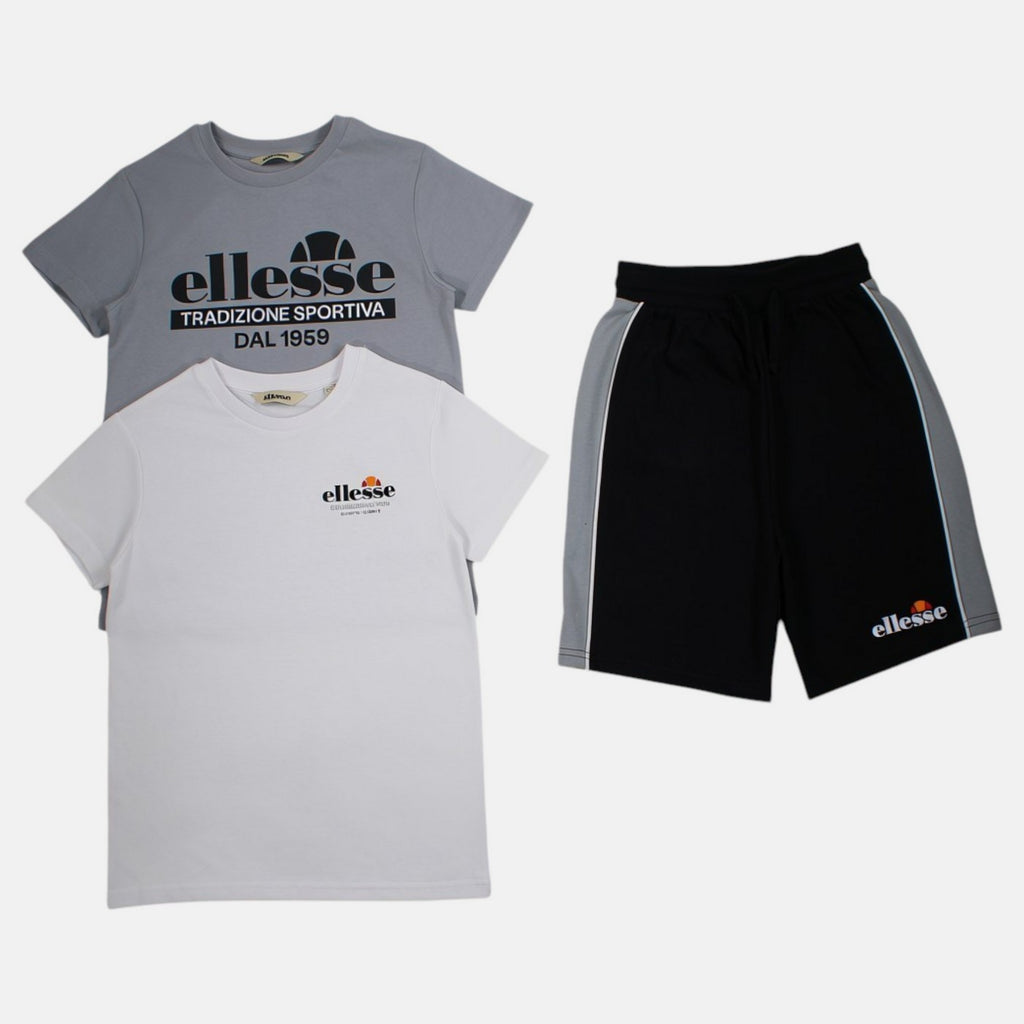 Pack de 2 Camisetas y Pantalones Cortos Ellesse Niño Gris/Blanco