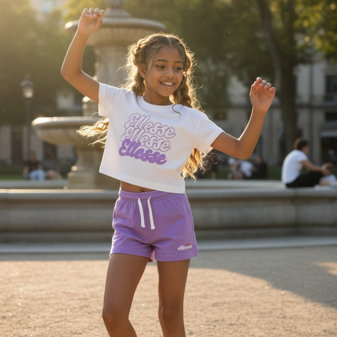 Pack Of 2 Ellesse Girls' T-Shirts And Shorts - Purple/White