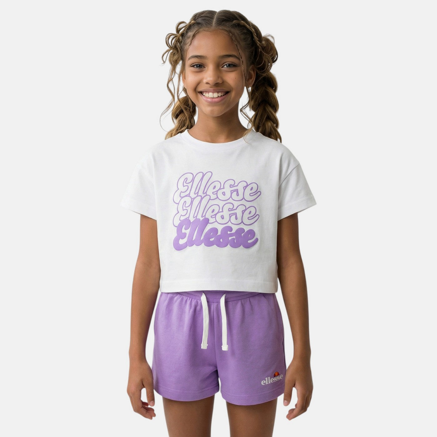 Pack Of 2 Ellesse Girls' T-Shirts And Shorts - Purple/White