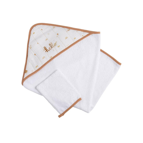 Cape De Bain Et Gant En Coton Blanc