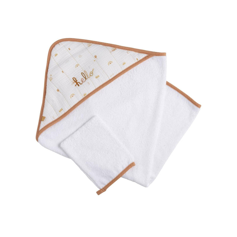Cape De Bain Et Gant En Coton Blanc