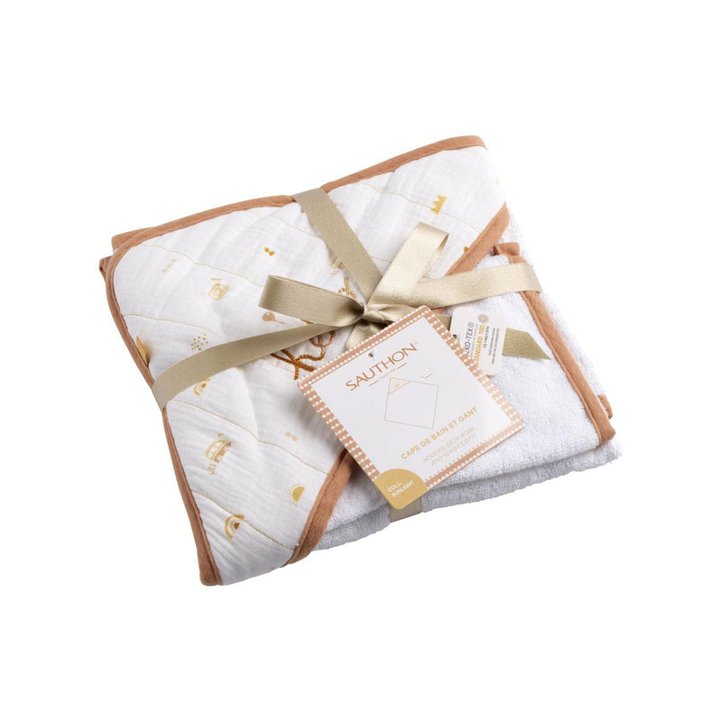 Cape De Bain Et Gant En Coton Blanc