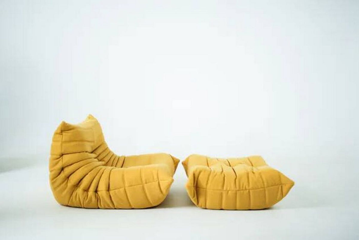 Ensemble De Chaise Et Pouf Togo En Tweed Jaune - Jaune