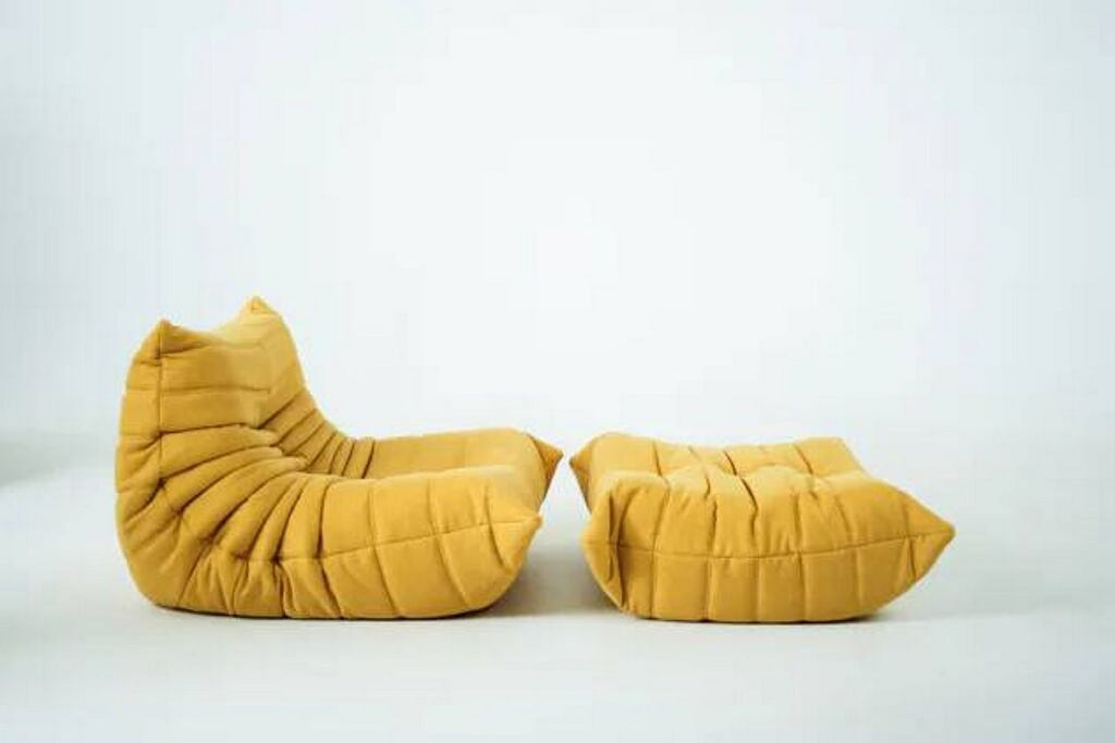 Ensemble De Chaise Et Pouf Togo En Tweed Jaune - Jaune