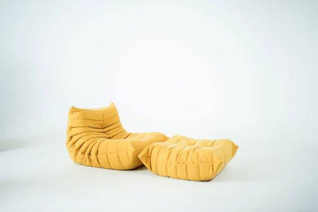 Ensemble De Chaise Et Pouf Togo En Tweed Jaune - Jaune