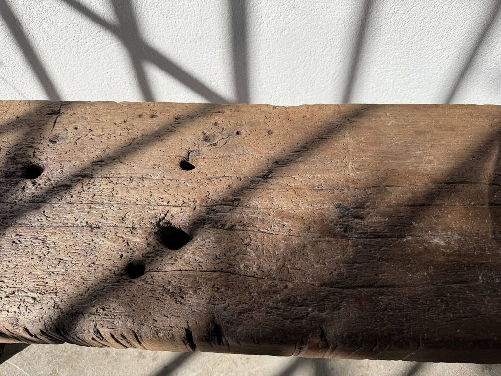 Brutalist Solid Oak Workbench Bench – Unique Piece/20th-Century Folk Art - Brown