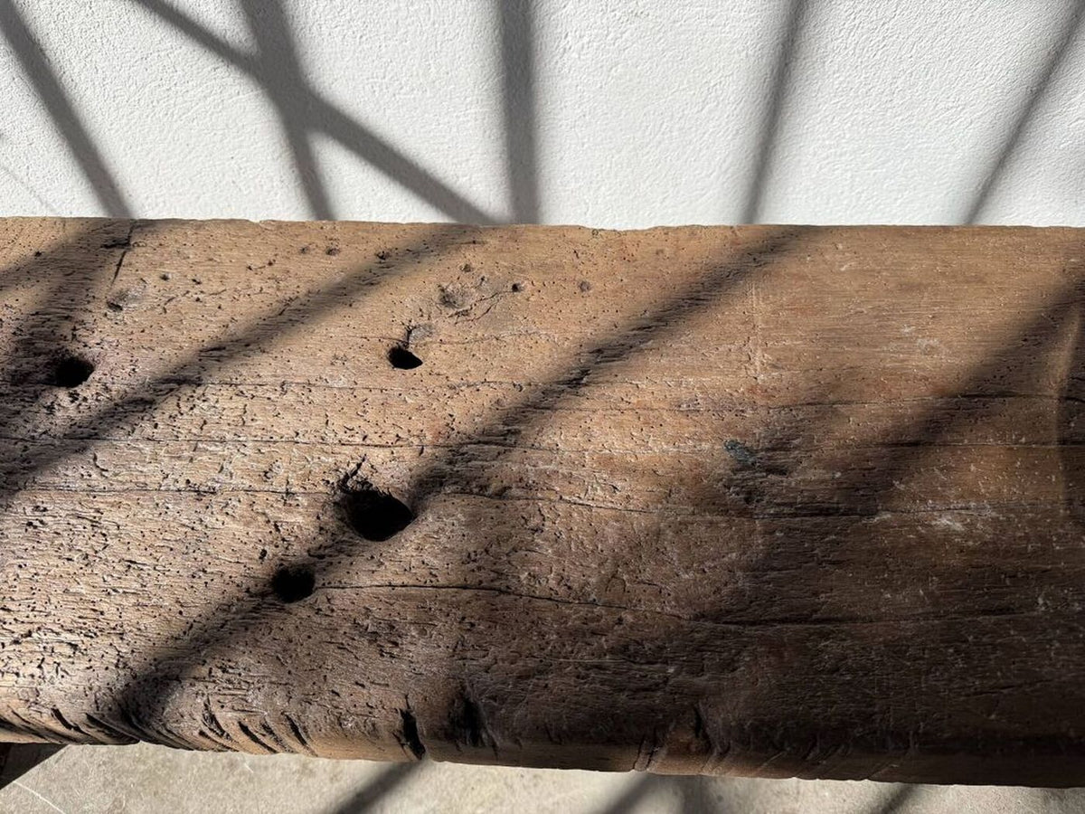 Brutalist Solid Oak Workbench Bench – Unique Piece/20th-Century Folk Art - Brown
