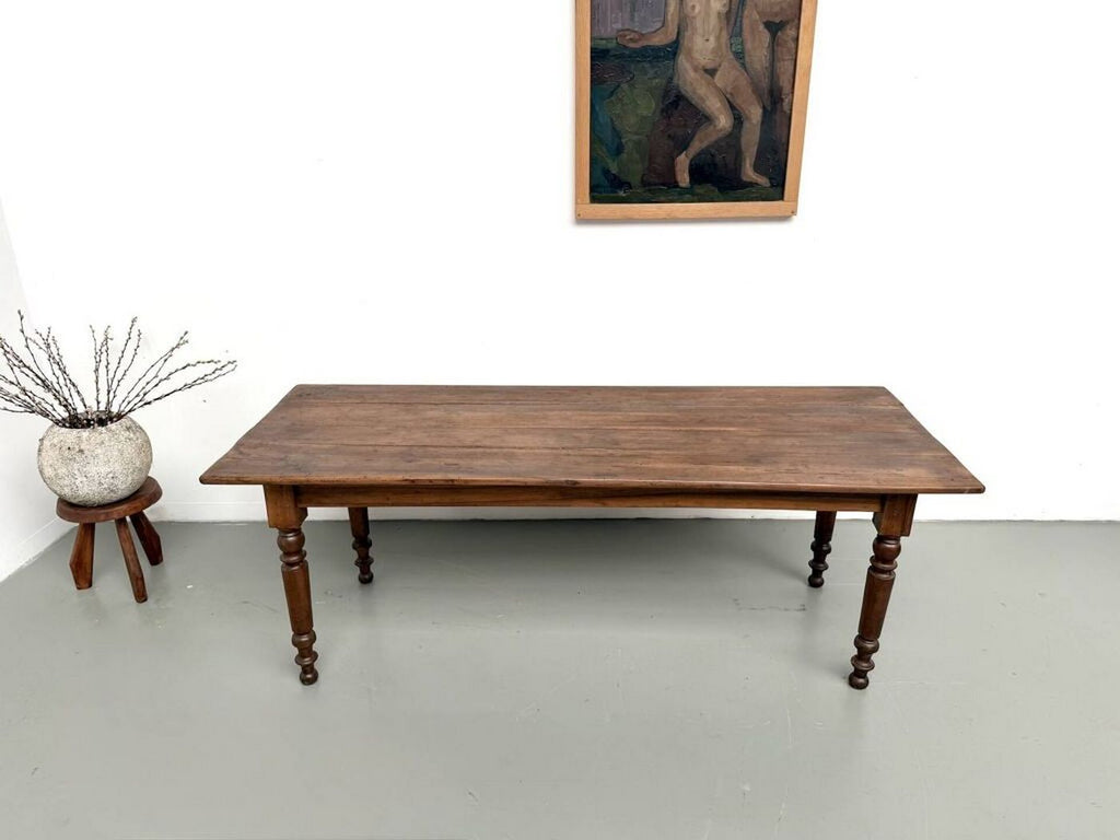 Table De Ferme En Noyer Massif/Pieds Tournés/1920 - Bois