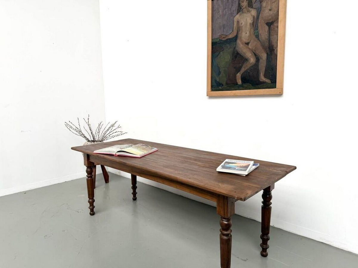 Table De Ferme En Noyer Massif/Pieds Tournés/1920 - Bois
