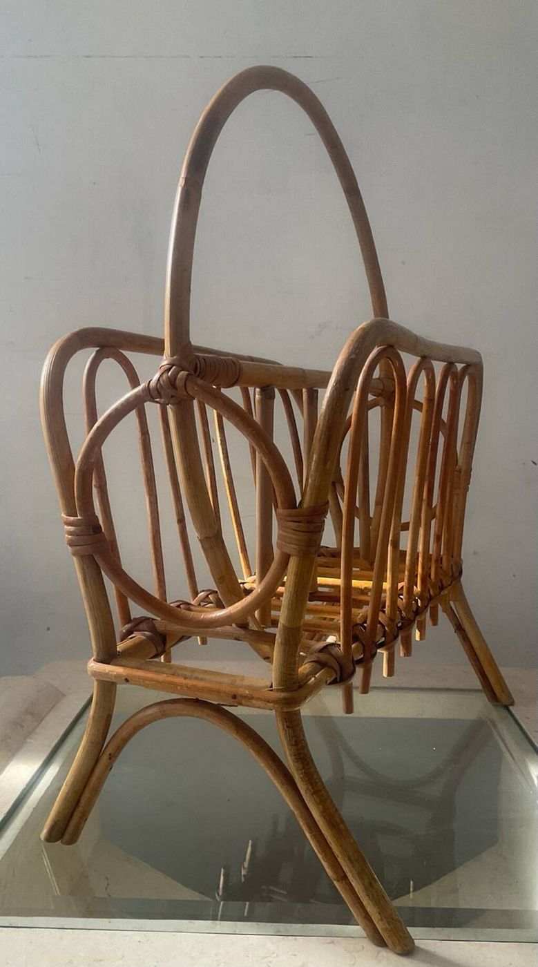Vintage Rattan Magazine Rack - Wood
