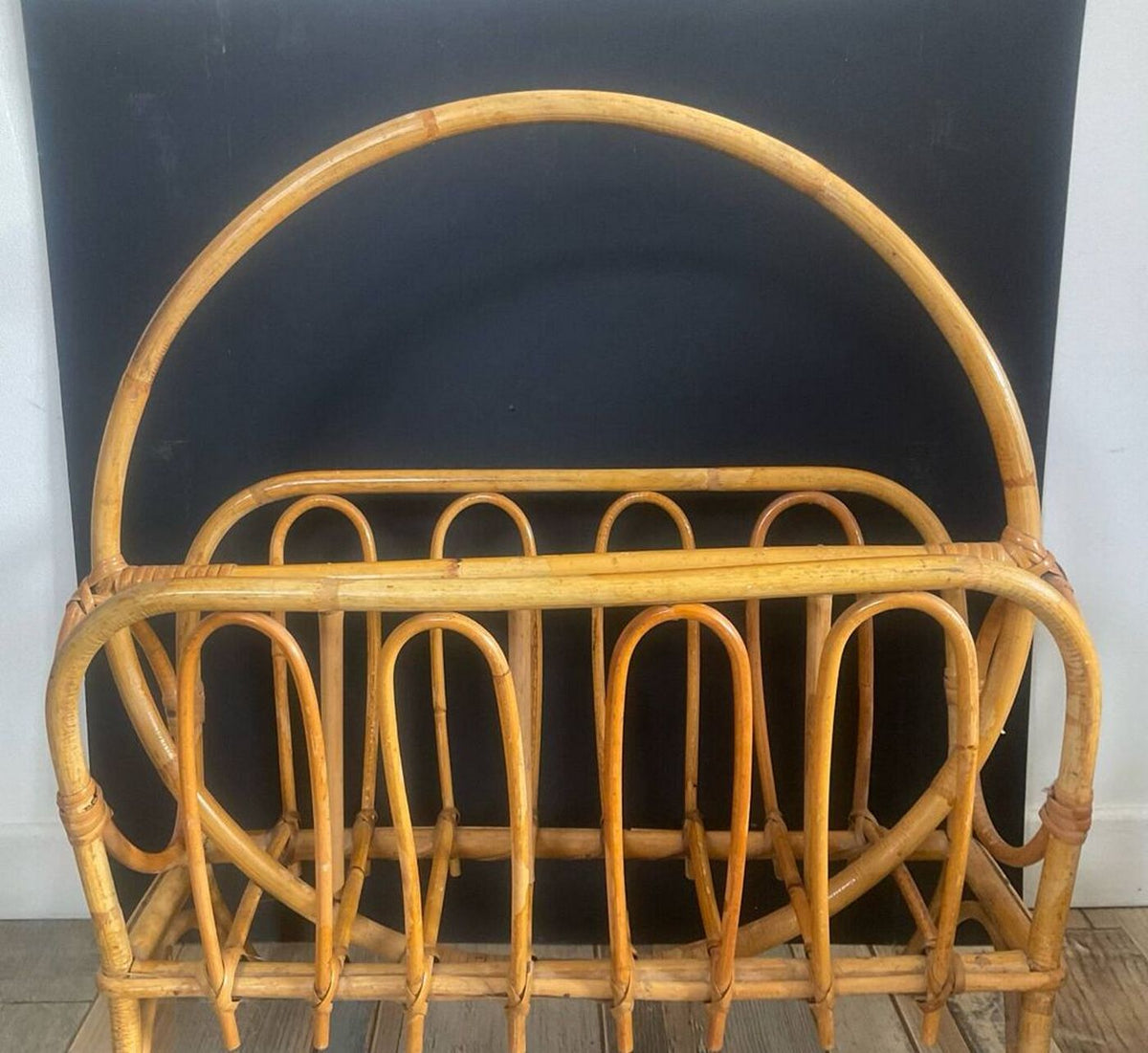 Vintage Rattan Magazine Rack - Wood