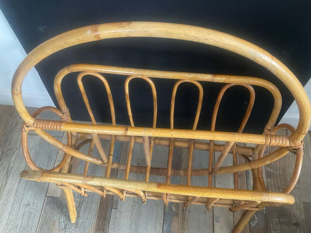 Vintage Rattan Magazine Rack - Wood